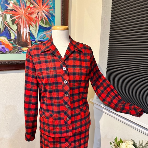 Bobbie Brooks Calgary - Vtg. 50’s Red Plaid Tartan Skirt & Jacket Suit - Sz. S - Picture 9 of 16